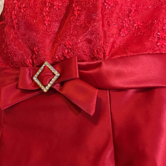 Jessica McClintock for Gunne Sax Red Satin Dress - Picture 3 of 4